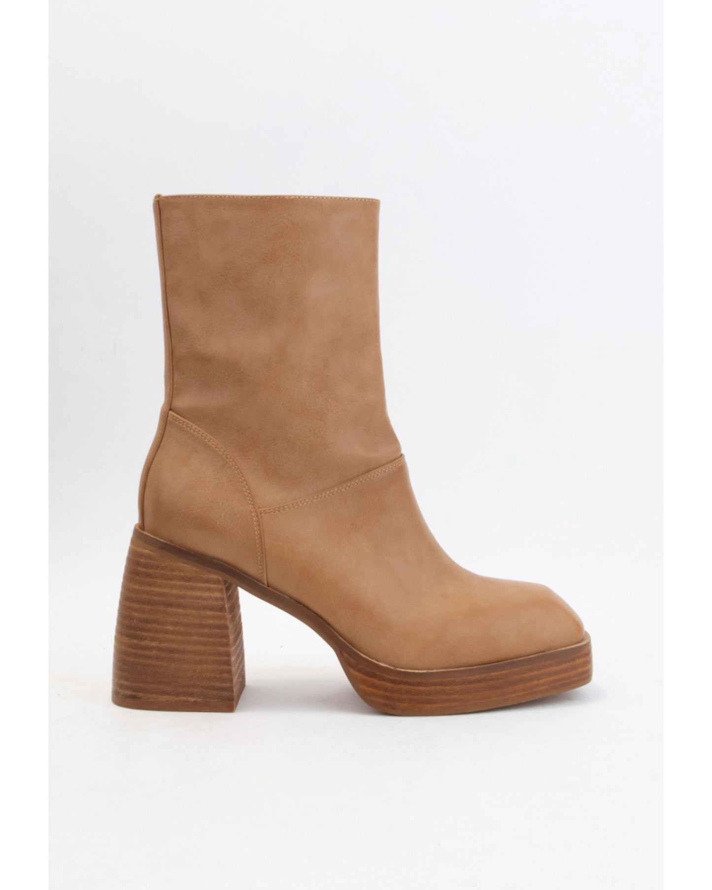 Camel Bootie With Square Toe