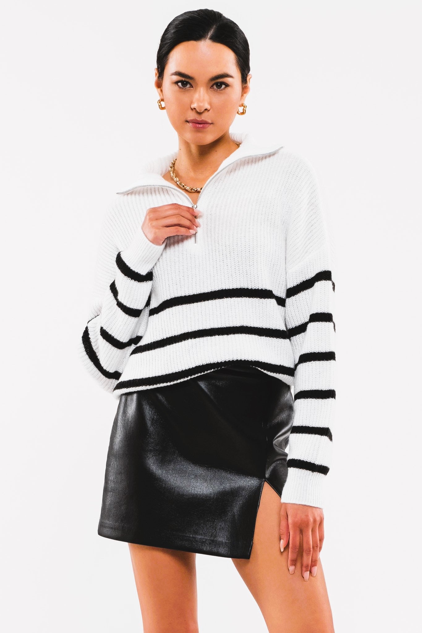 Striped Half-Zip Knit Sweater