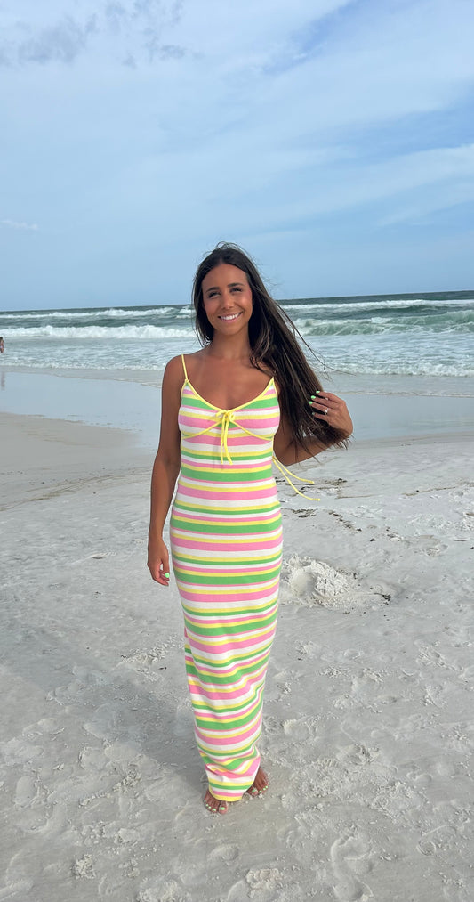 Multi Stripe Open Back Maxi Dress