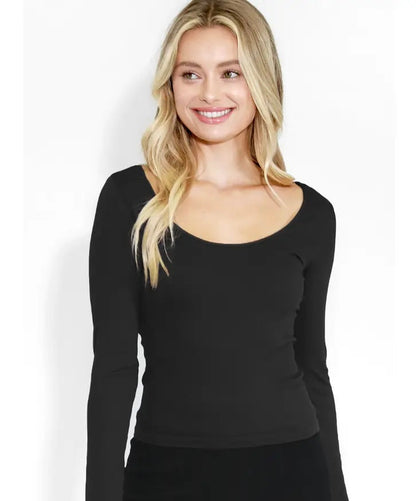 Seamless Ribbed Scoop Neck Long Sleeve