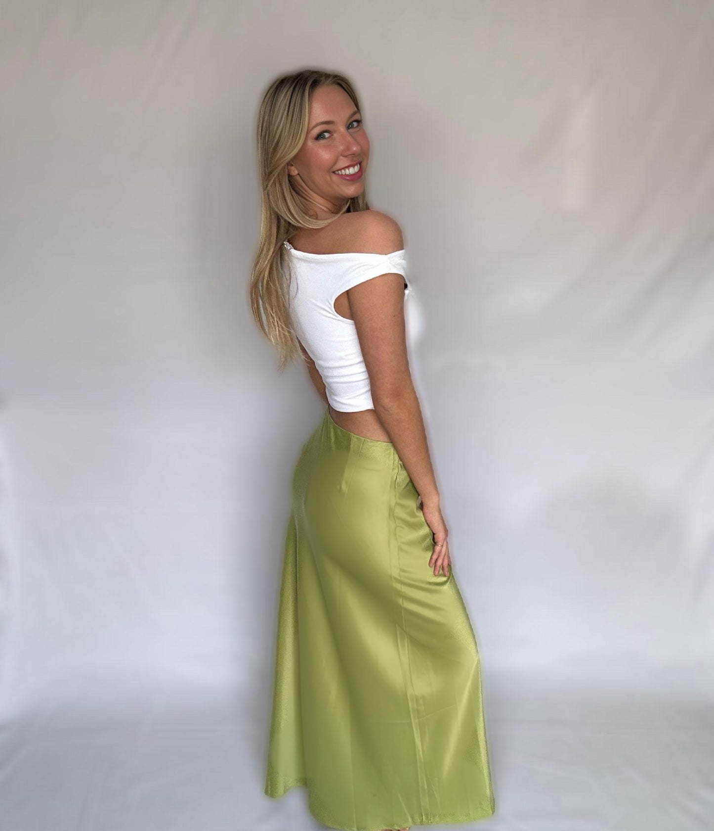 Green Satin Maxi Skirt