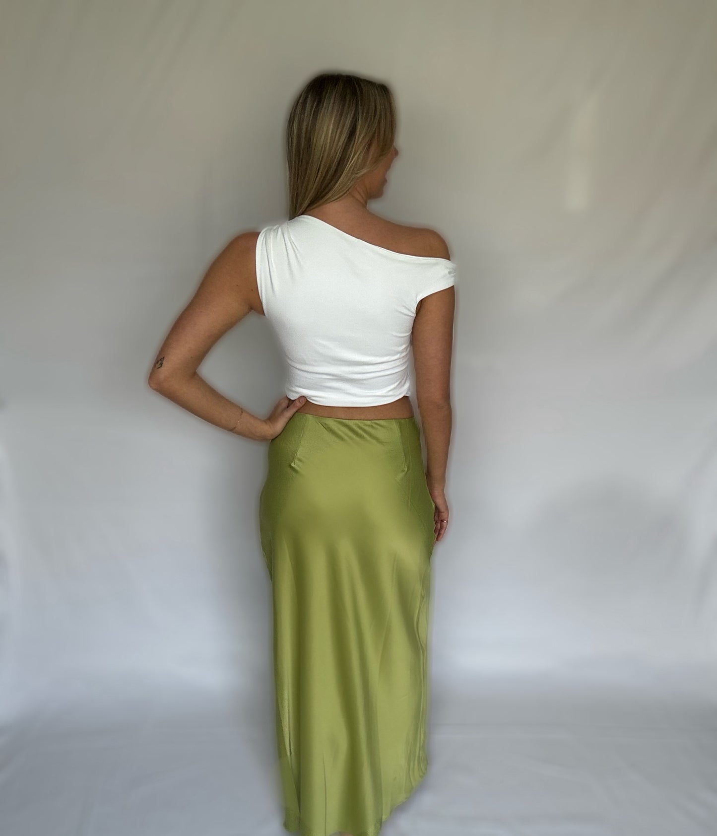 Green Satin Maxi Skirt