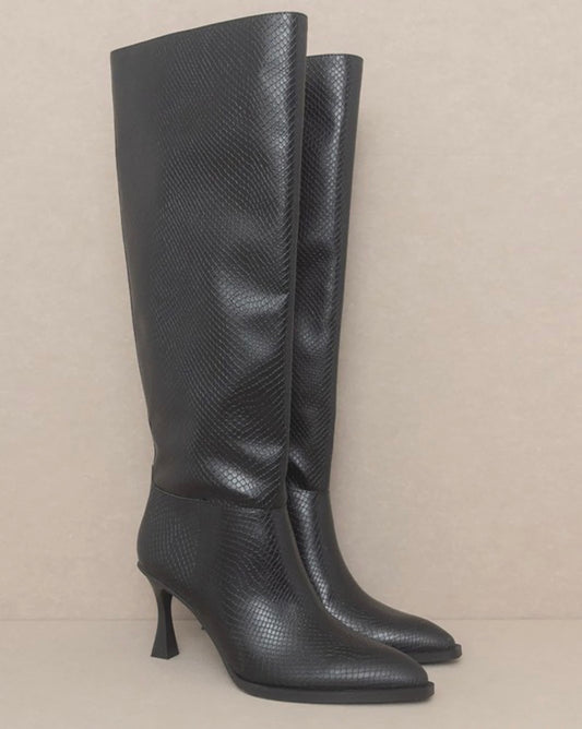 Black Reptile Knee High Boot