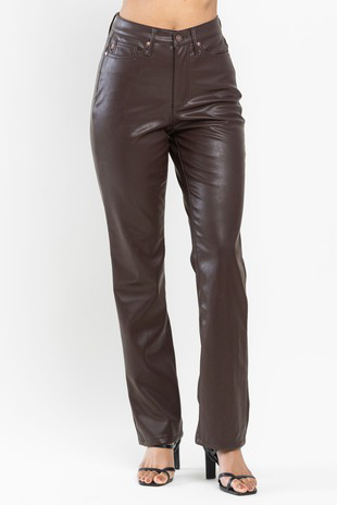 Judy Blue Espresso Faux Leather Straight Pants